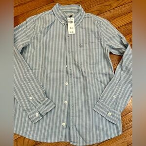 abercrombie kids Light Blue/grey and White Striped Button-Down Shirt 13/14 NWT